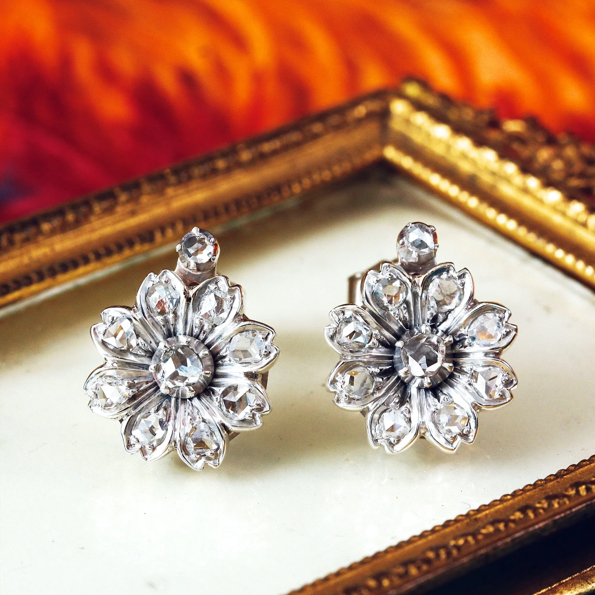 Breathtaking! Antique Floralette Diamond Stud Earrings