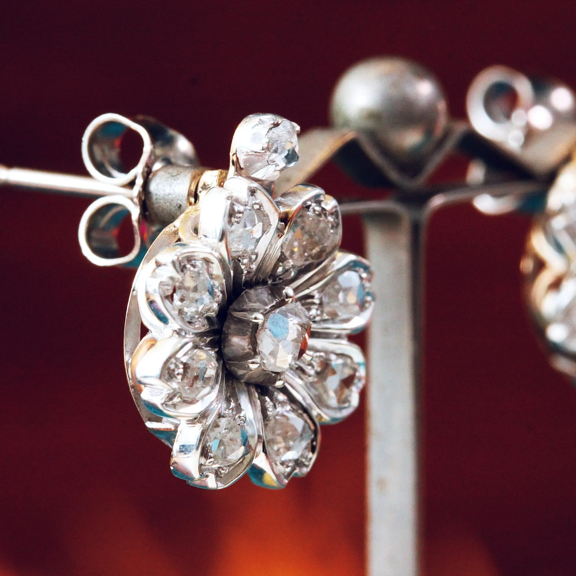 Breathtaking! Antique Floralette Diamond Stud Earrings