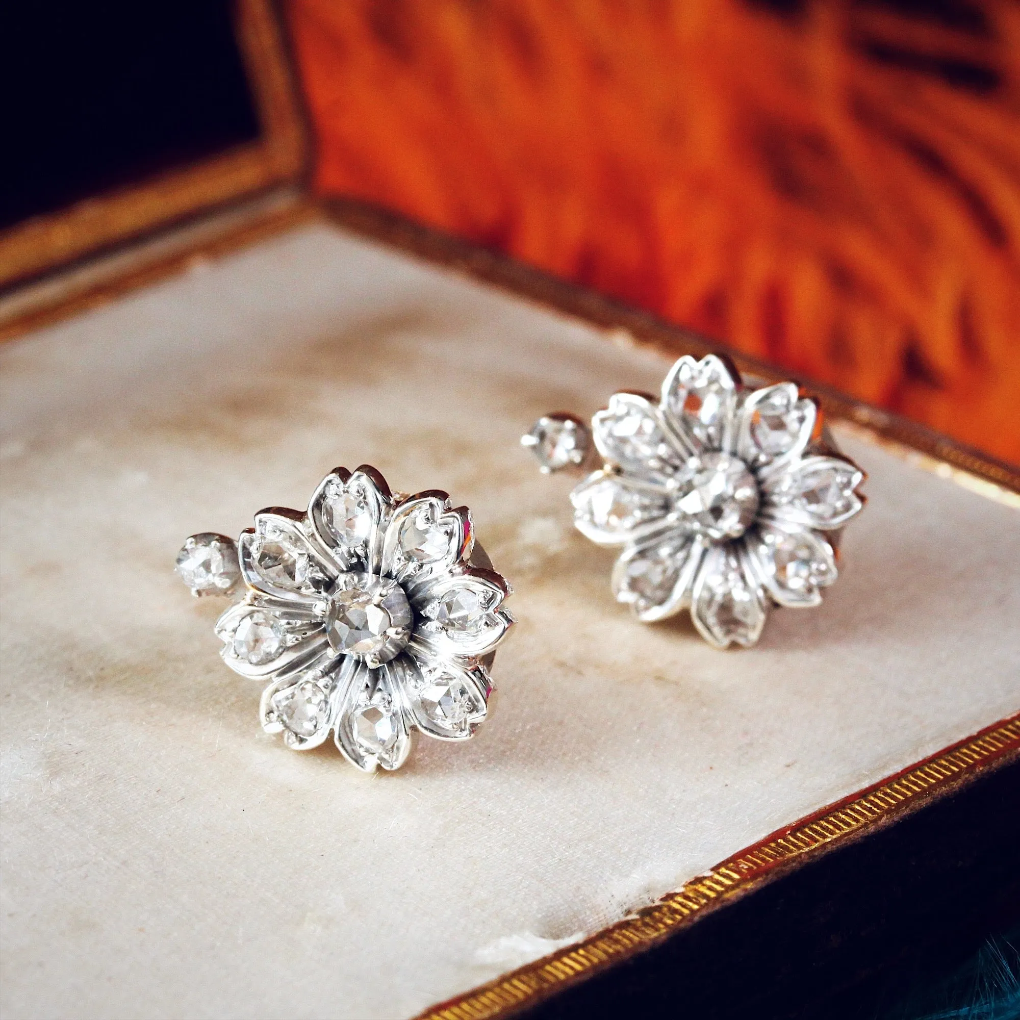 Breathtaking! Antique Floralette Diamond Stud Earrings