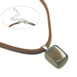 Brown Leather Necklace with Botswana Agate Healing Energy Stone Pendant