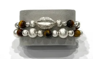 Brown Tiger’s Eye Gemstone Silver Bracelet Stack