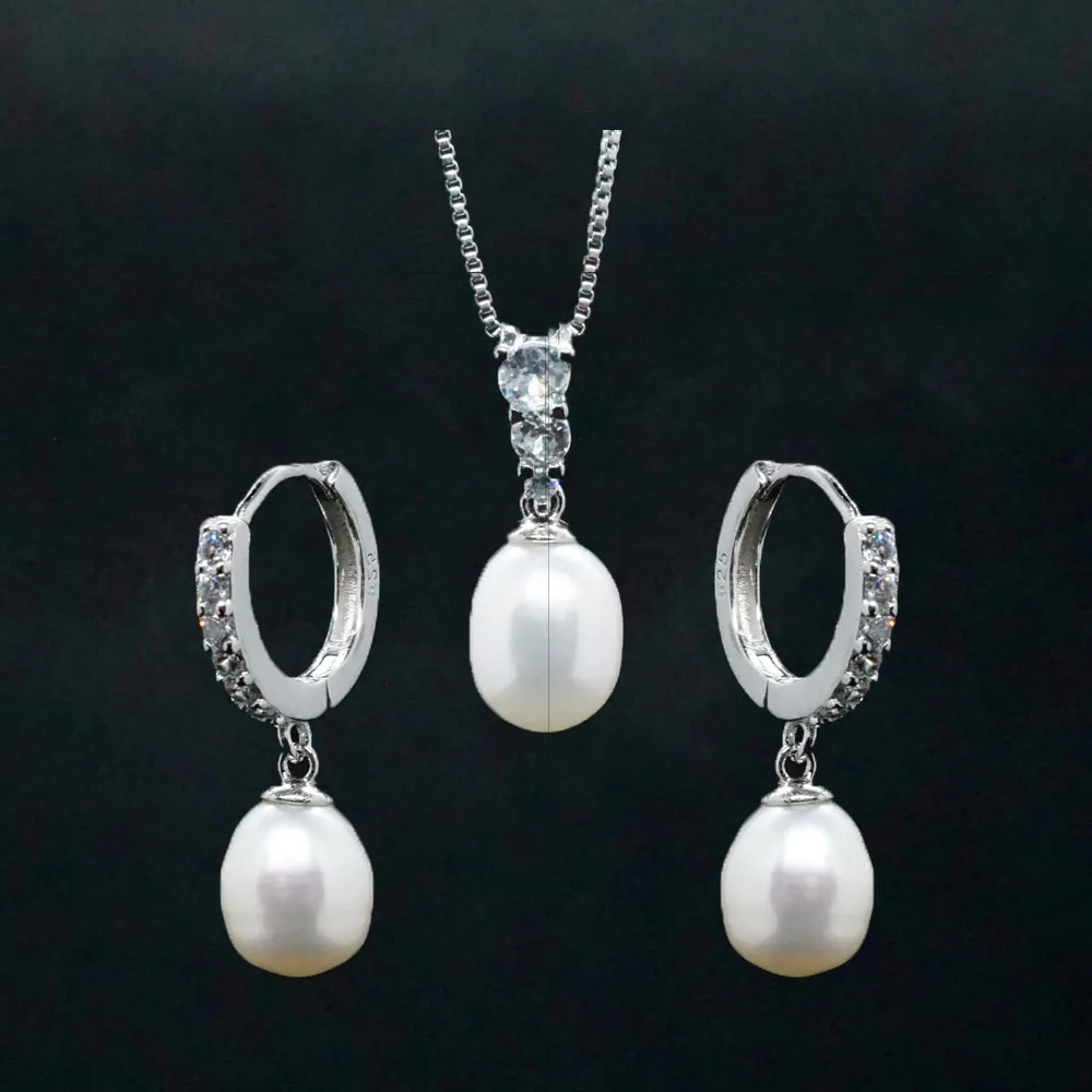 Carolina X - 925 Sterling Silver Freshwater Pearl & Crystal Set