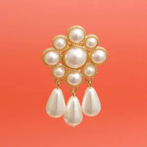 Cascading Faux Pearl Flower Brooch Gold Plated