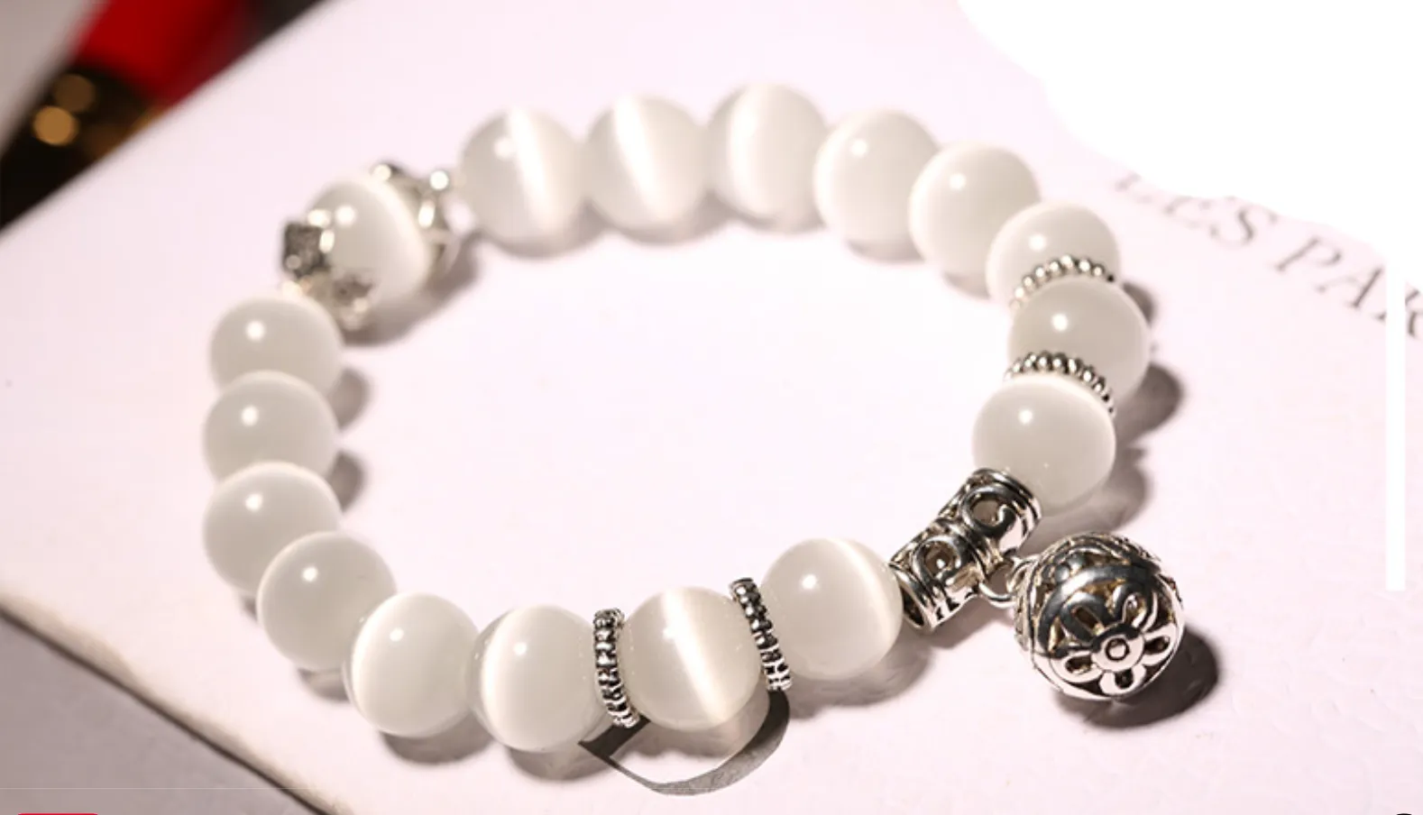 Cat's Eye Stone Beaded Bracelet With Charm Selenite Quartz