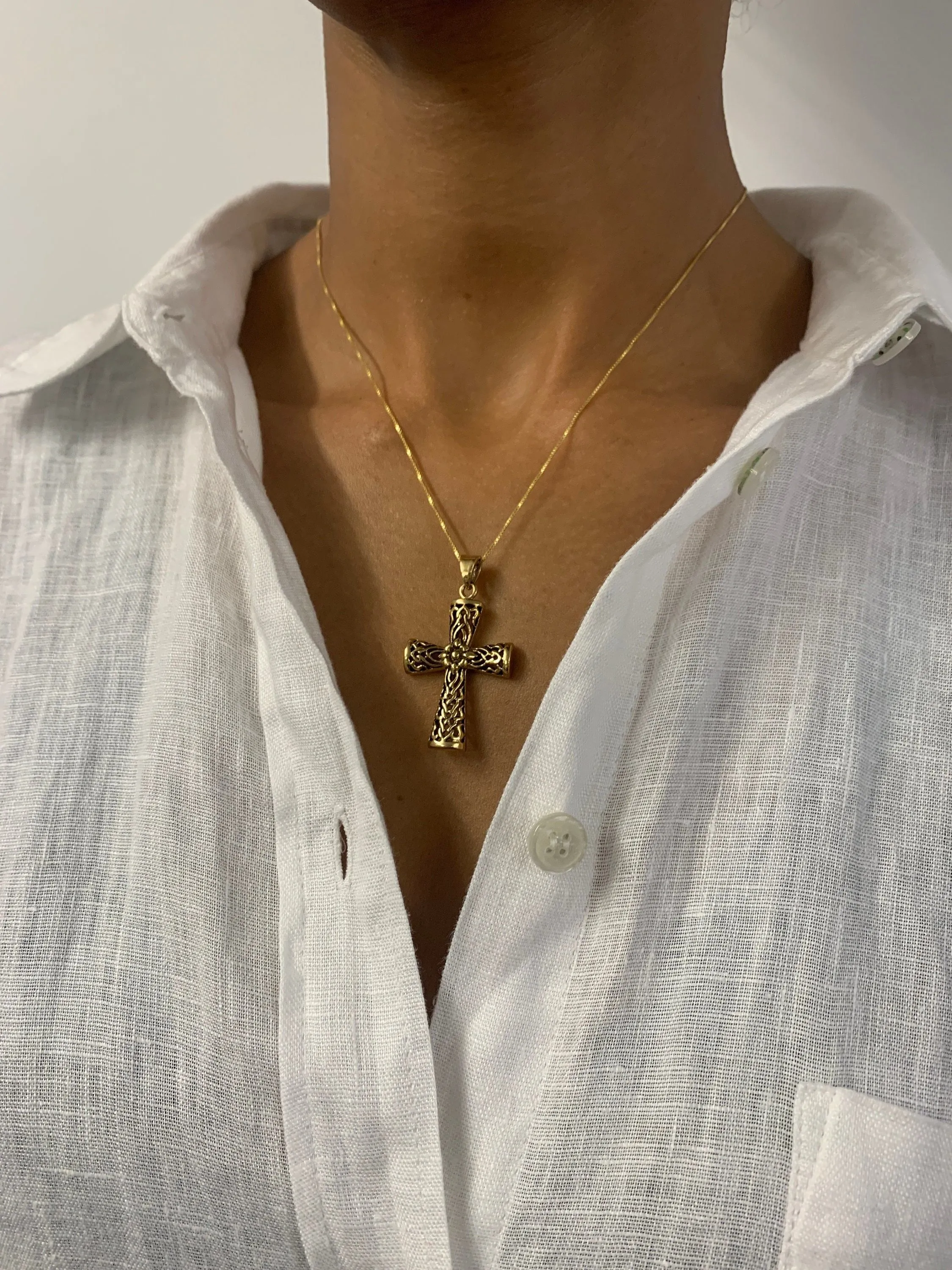 Celtic Cross Pendant - Floral Cross Pendant, Gold Cross Necklace