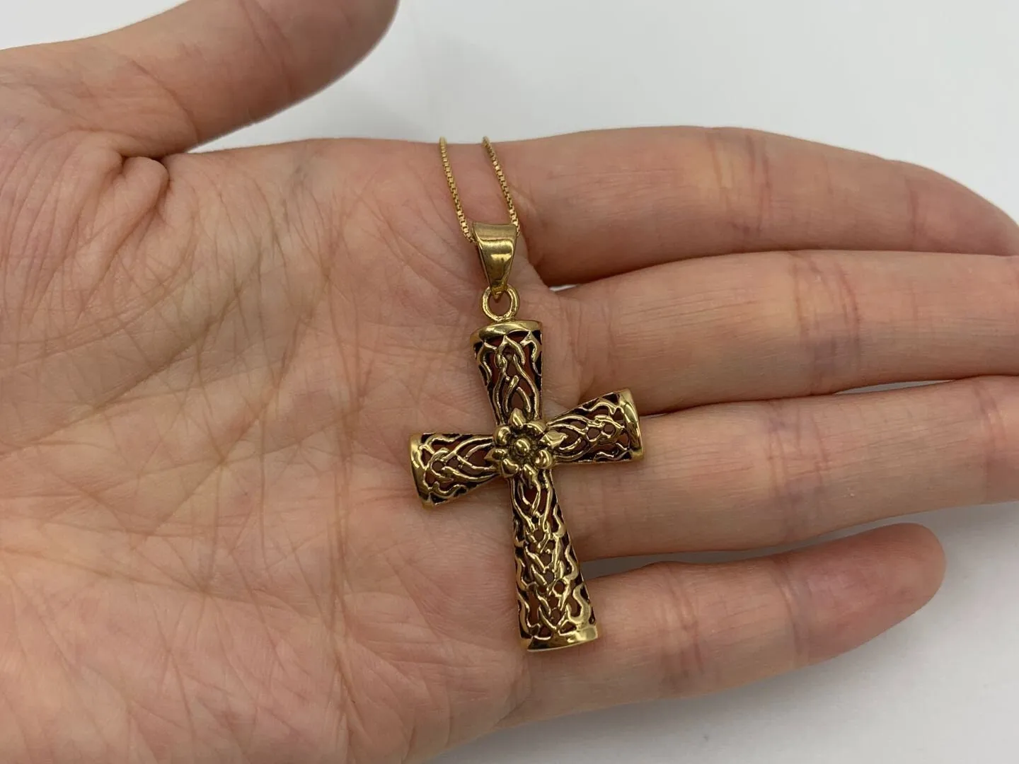 Celtic Cross Pendant - Floral Cross Pendant, Gold Cross Necklace