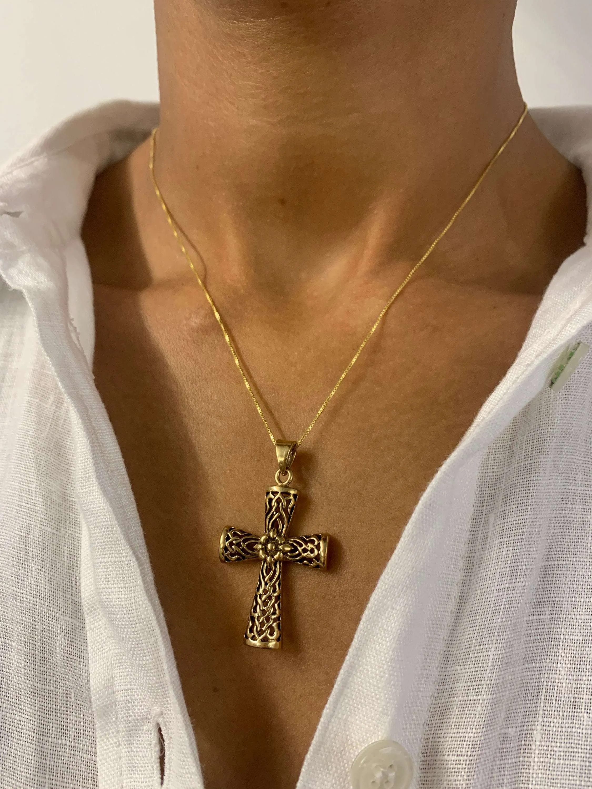 Celtic Cross Pendant - Floral Cross Pendant, Gold Cross Necklace