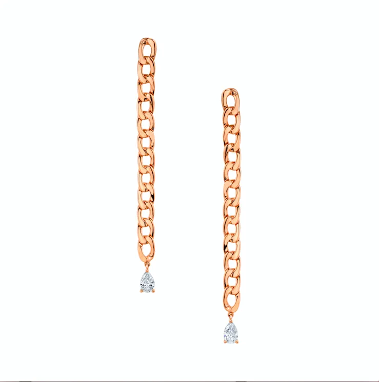 CHAIN LINK EARRINGS WITH PEAR DIAMOND DROPS