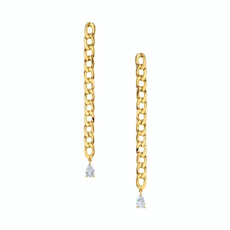 CHAIN LINK EARRINGS WITH PEAR DIAMOND DROPS