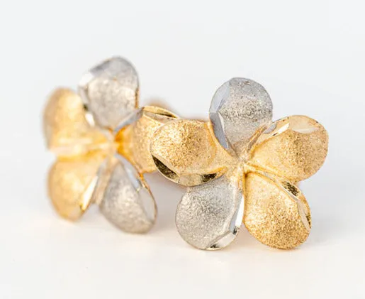 Charming 9ct Yellow and White Gold Flower-shaped Stud Earrings