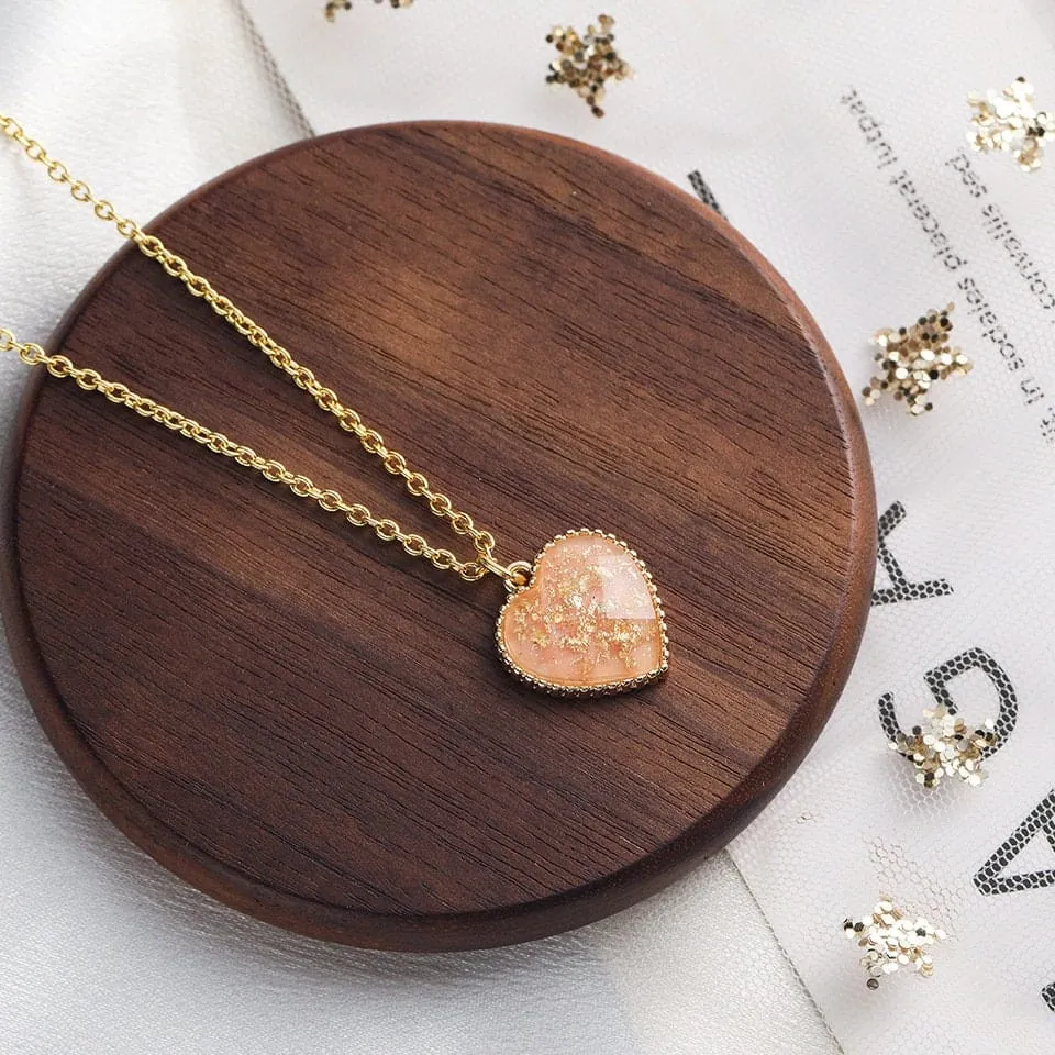 Charming Colorful Crystal Heart Pendant Chain Necklace