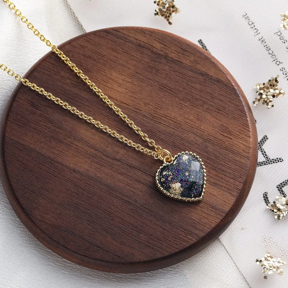 Charming Colorful Crystal Heart Pendant Chain Necklace