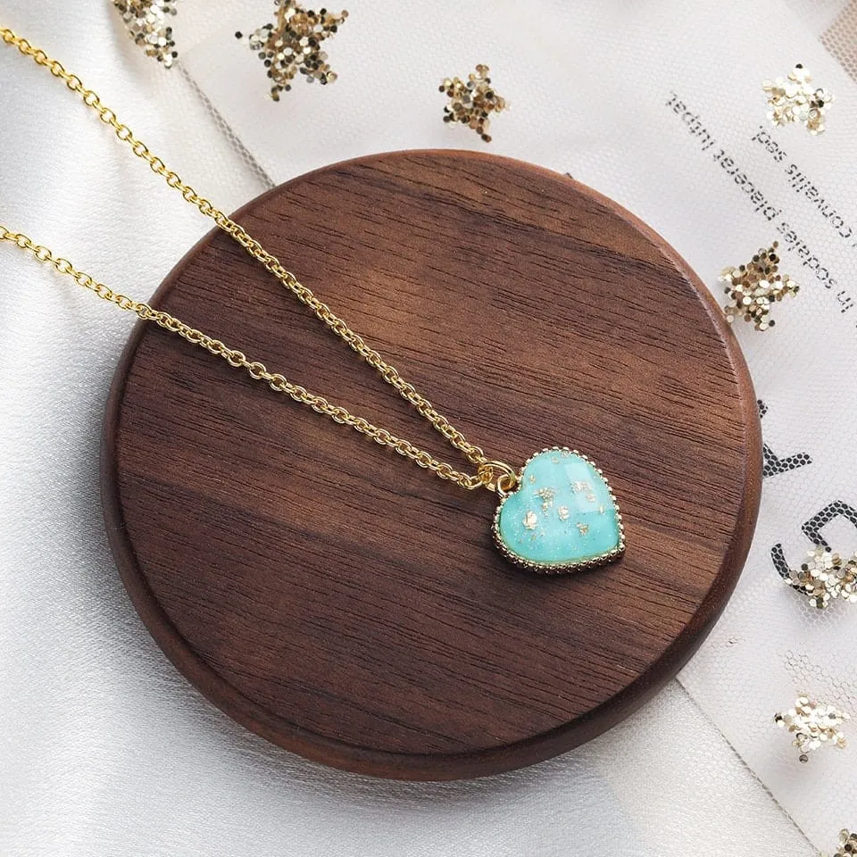 Charming Colorful Crystal Heart Pendant Chain Necklace