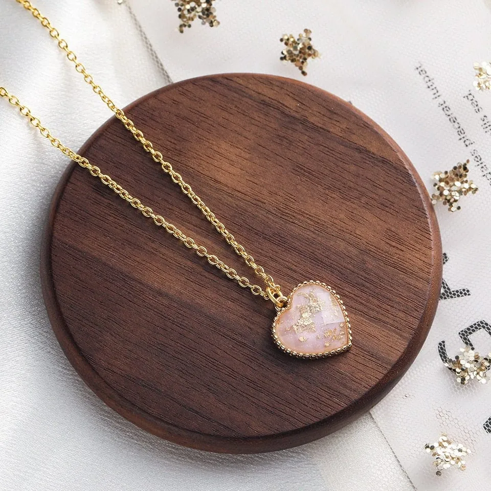 Charming Colorful Crystal Heart Pendant Chain Necklace