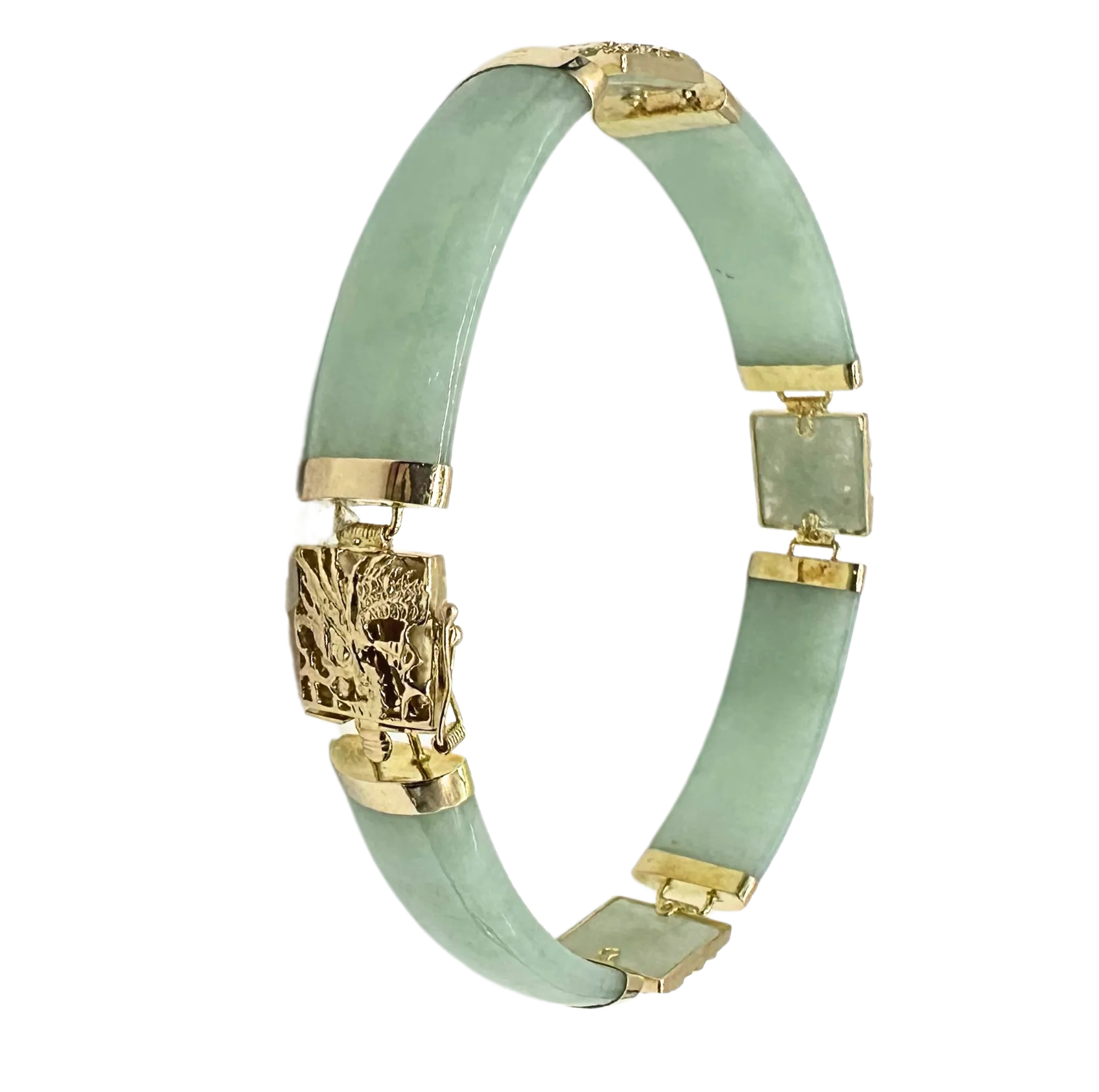 Chinese Jade and 14K Yellow Gold Dragon Bracelet