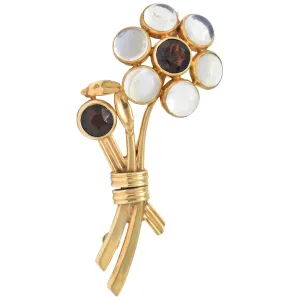 Church & Company 1.50 CTW Garnet Moonstone 14 Karat Rose Gold Flower Brooch