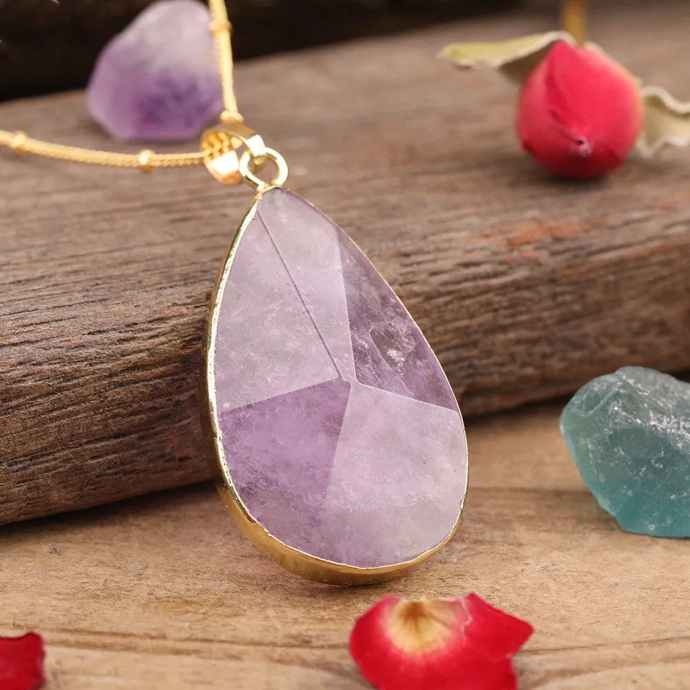 Citrines Amethysts Rose Quartz Stone Waterdrop Pendant