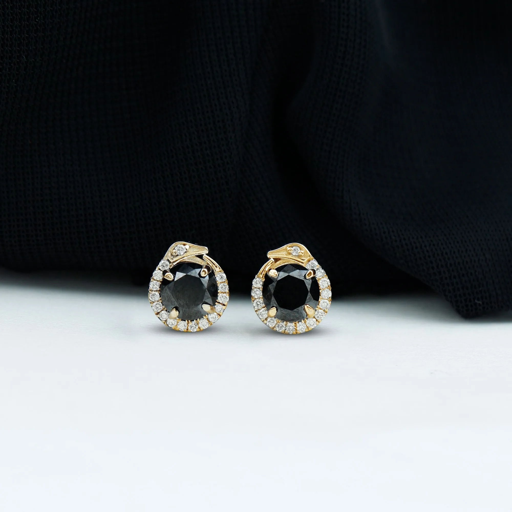 Classic Black and White Diamond Snake Stud Earrings