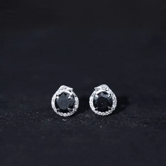 Classic Black and White Diamond Snake Stud Earrings