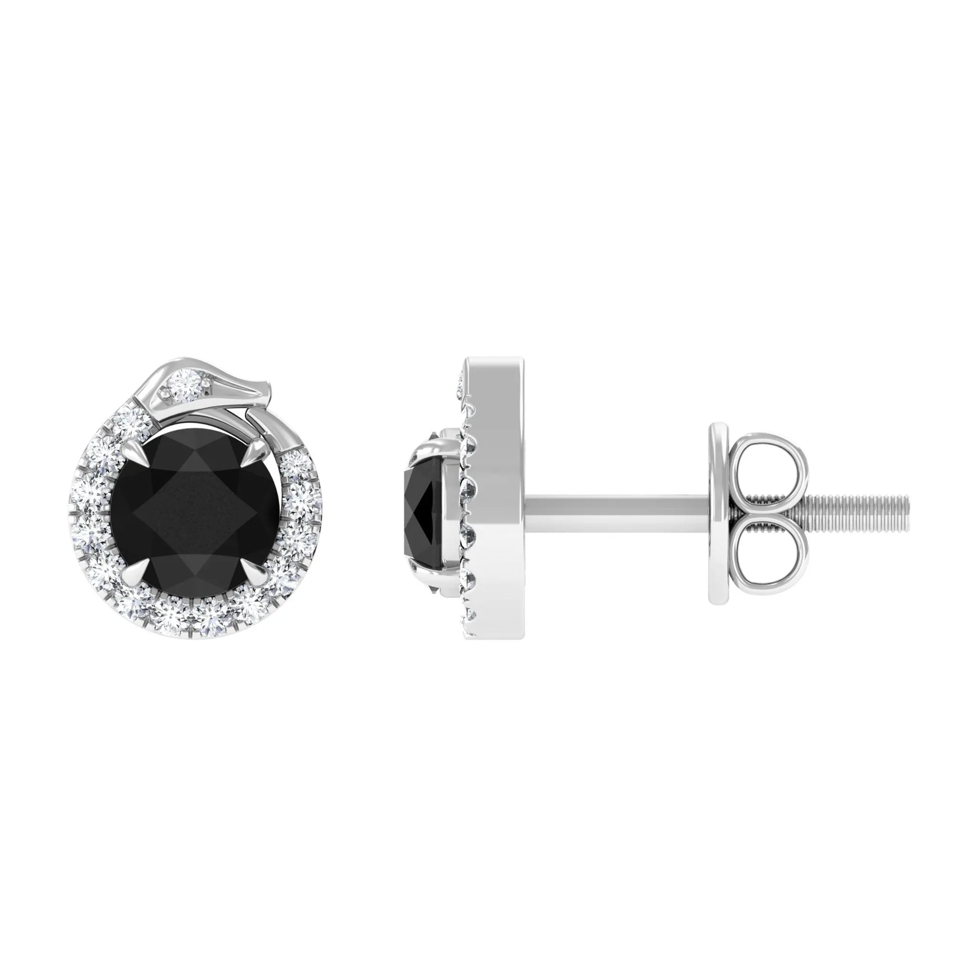 Classic Black and White Diamond Snake Stud Earrings