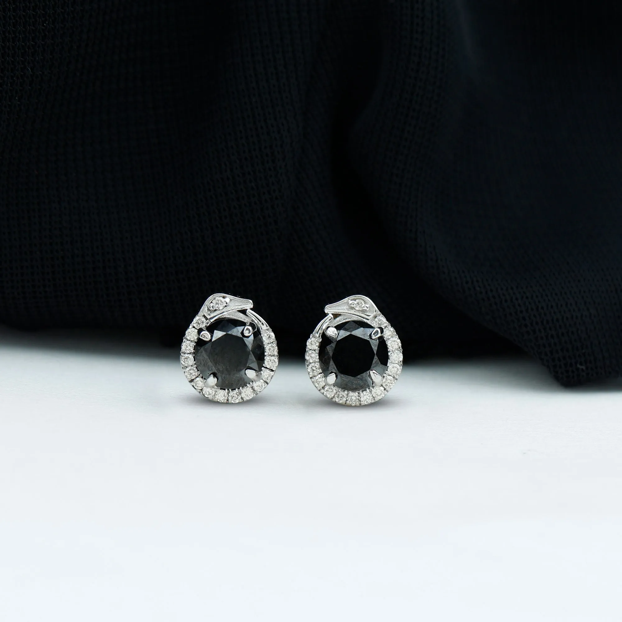 Classic Black and White Diamond Snake Stud Earrings