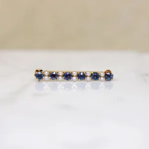 Cornflower Blue Sapphire & Pearl Edwardian Brooch