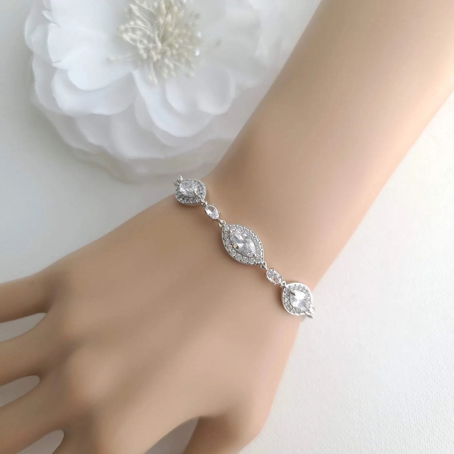 Cubic Zirconia Wedding Bracelet in Silver-Harriet