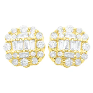 Cushion Cluster Diamond Earrings .37cttw 10K Yellow Gold