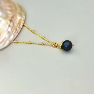 Dainty Blue Pearl Necklace Gold