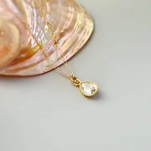 Dainty Crystal Tear Drop Necklace Gold, silver