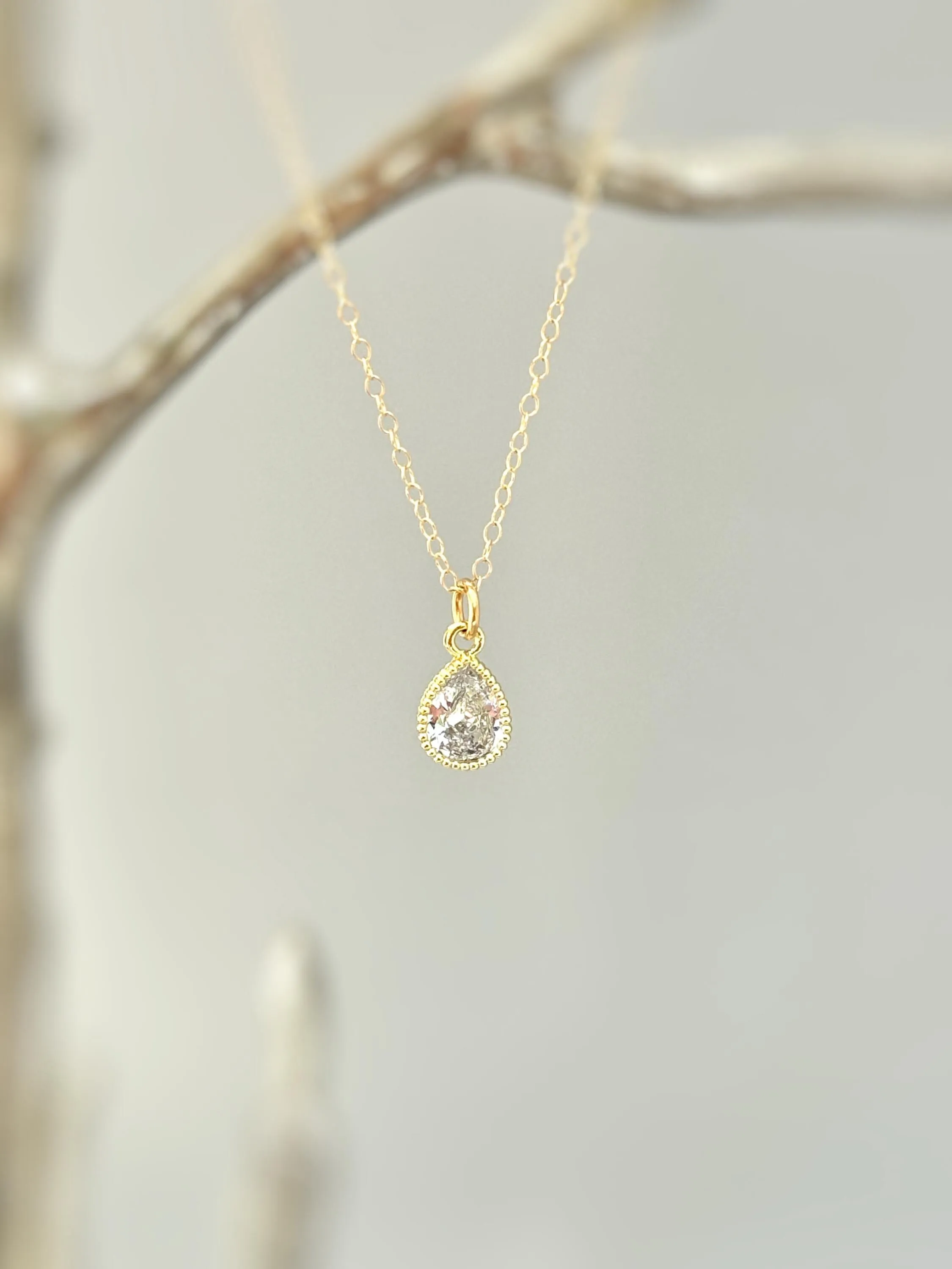 Dainty Crystal Tear Drop Necklace Gold, silver