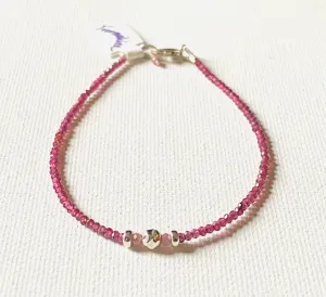 Dainty Gemstone Bracelet, Gemstone Bead Chain, Watermelon Tourmaline Gemstone Bracelet