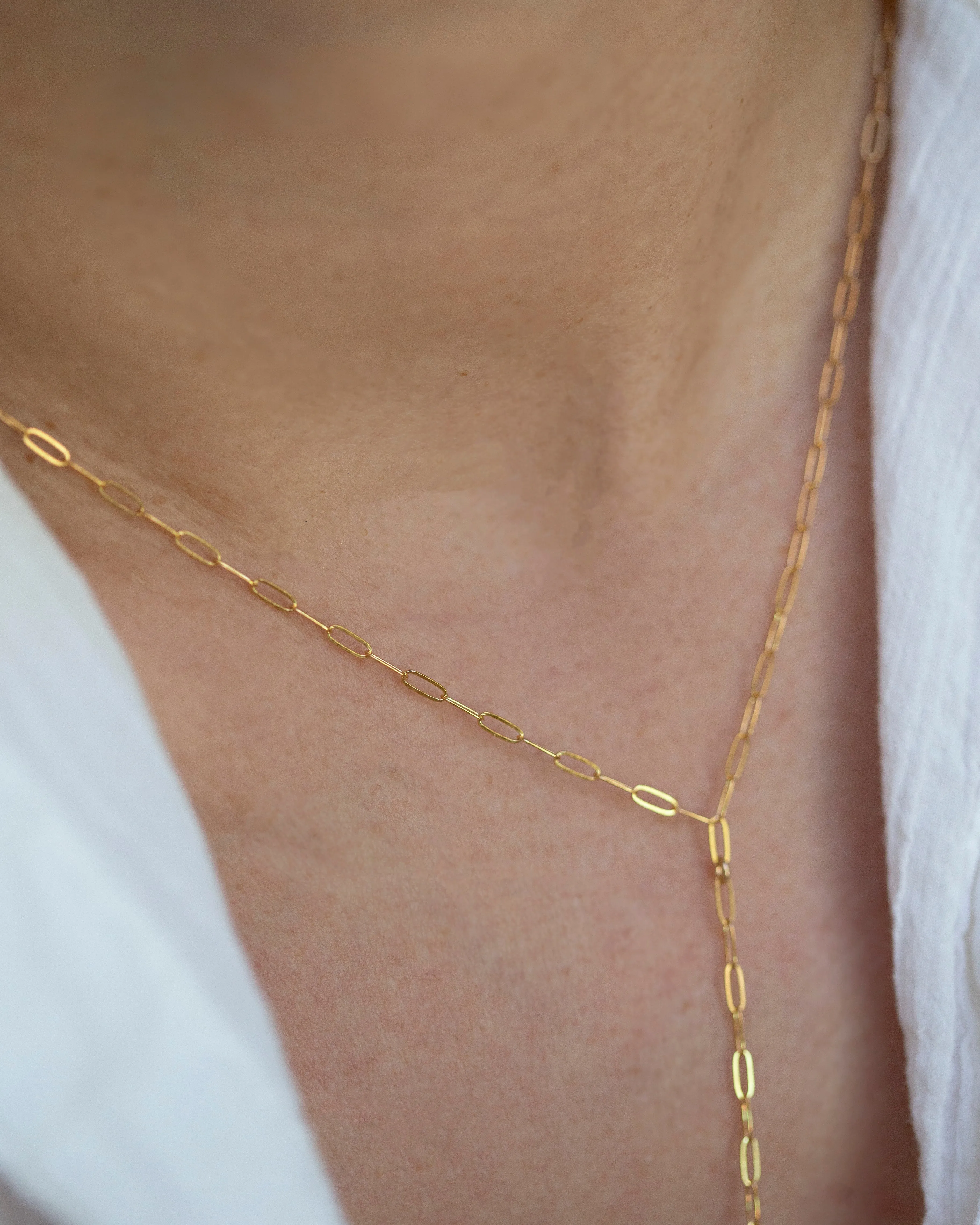 Dainty Paperclip Lariat Necklace with Pearl