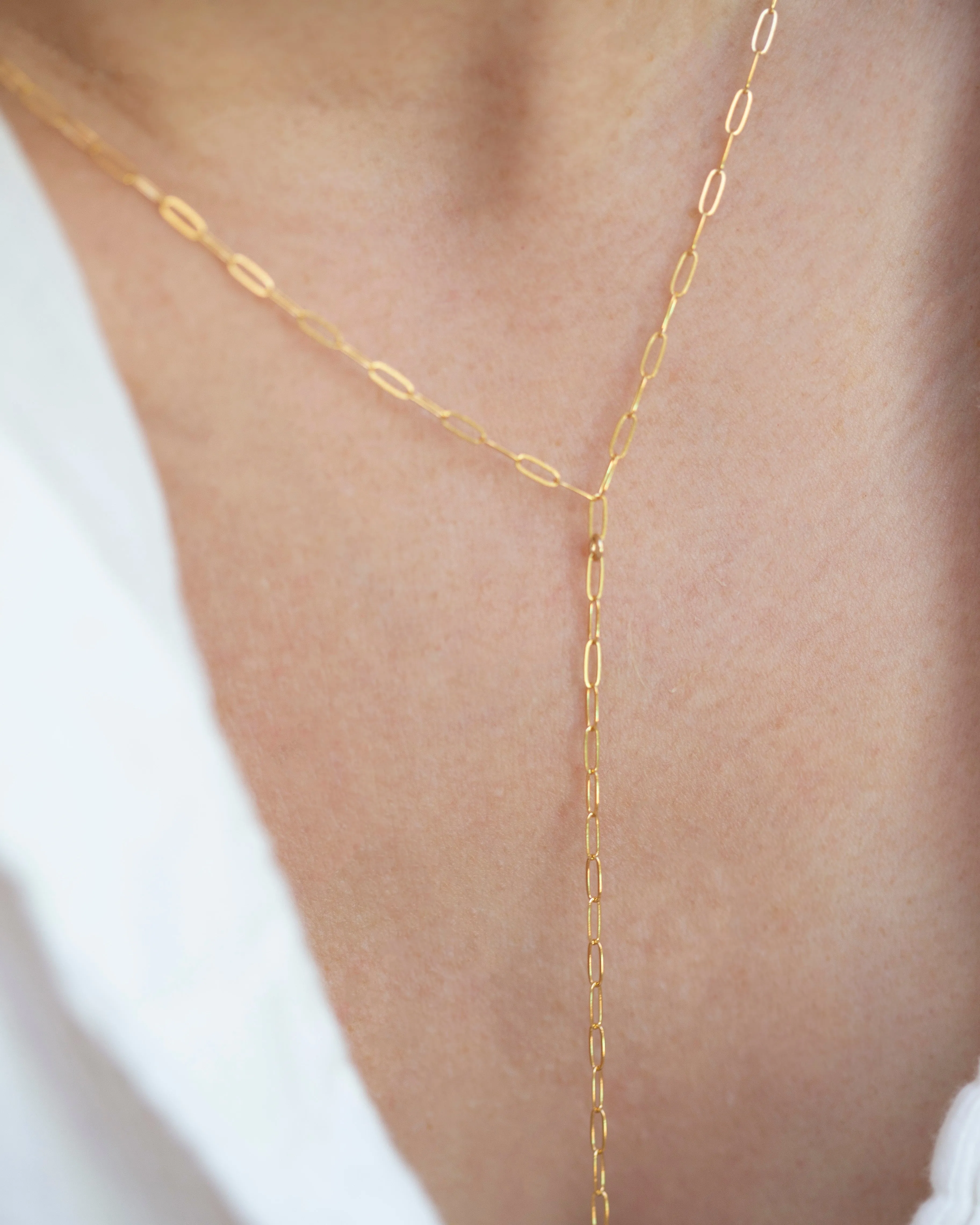 Dainty Paperclip Lariat Necklace with Pearl