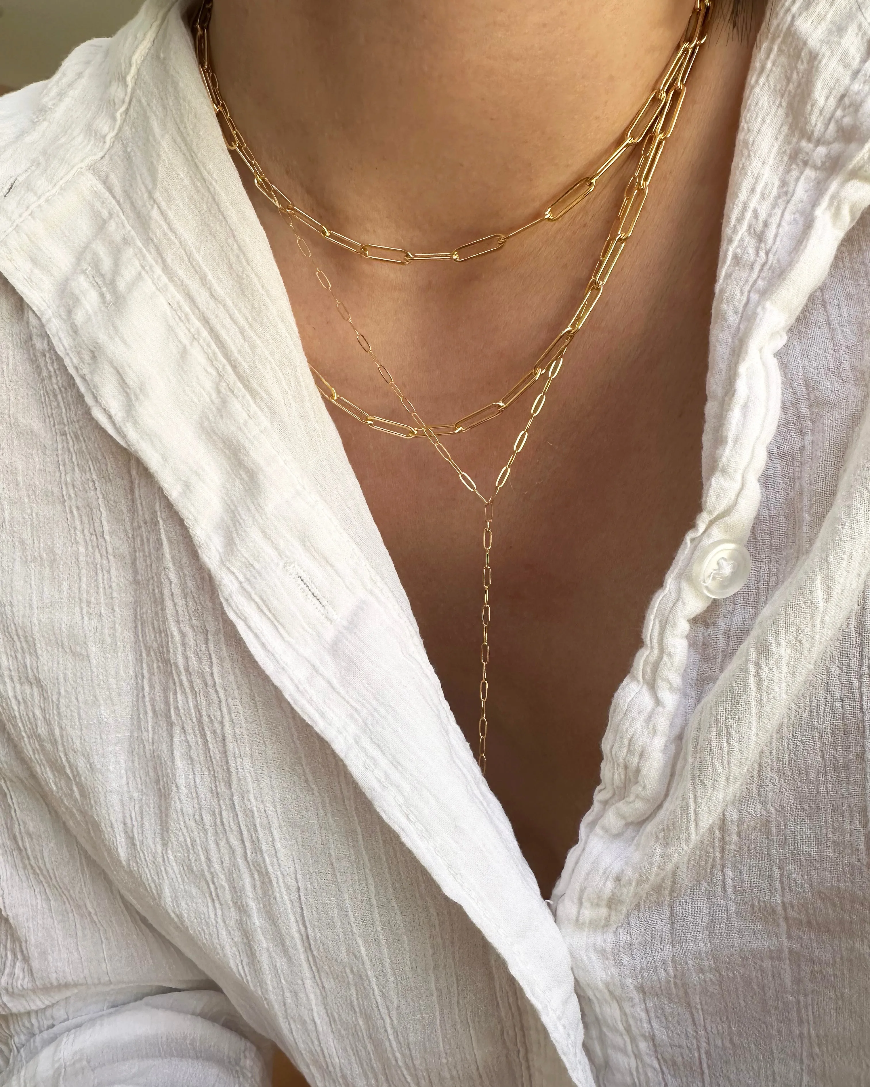 Dainty Paperclip Lariat Necklace with Pearl