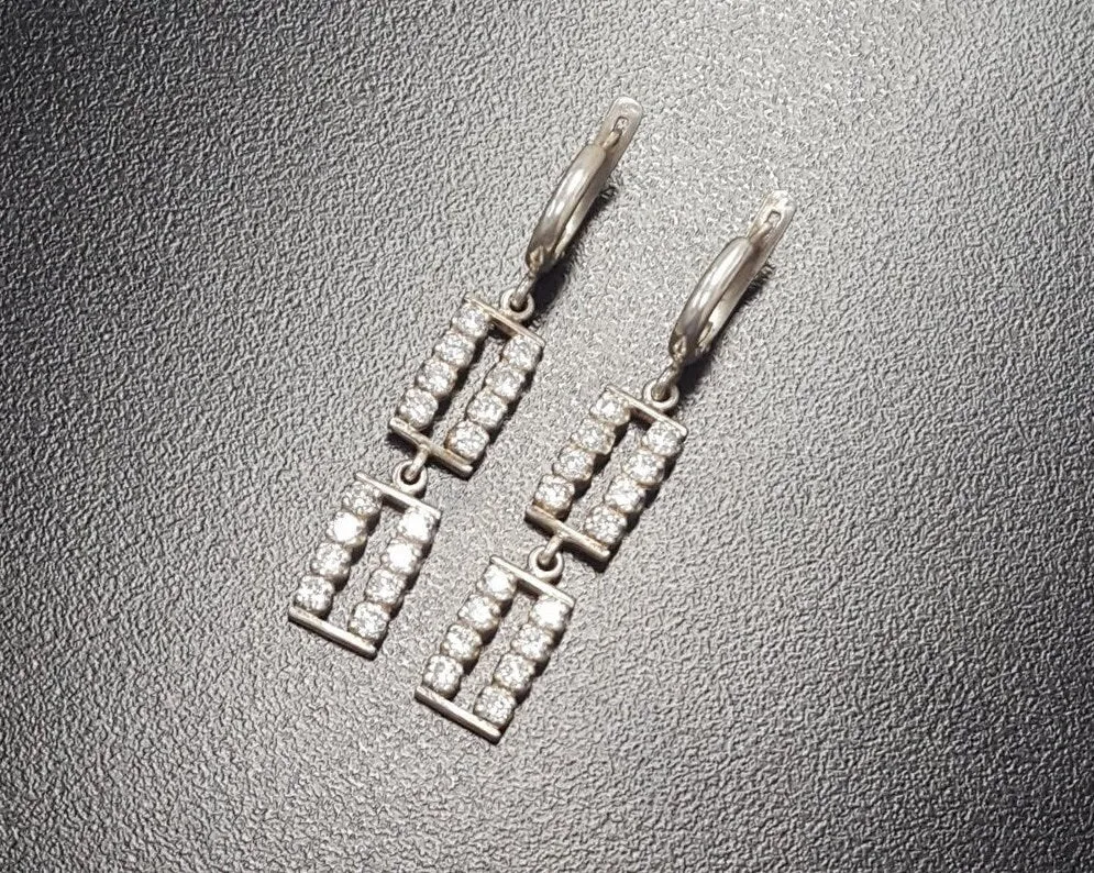 Dangling Diamond Earrings - Statement Drop Earrings - Long Vintage Earrings