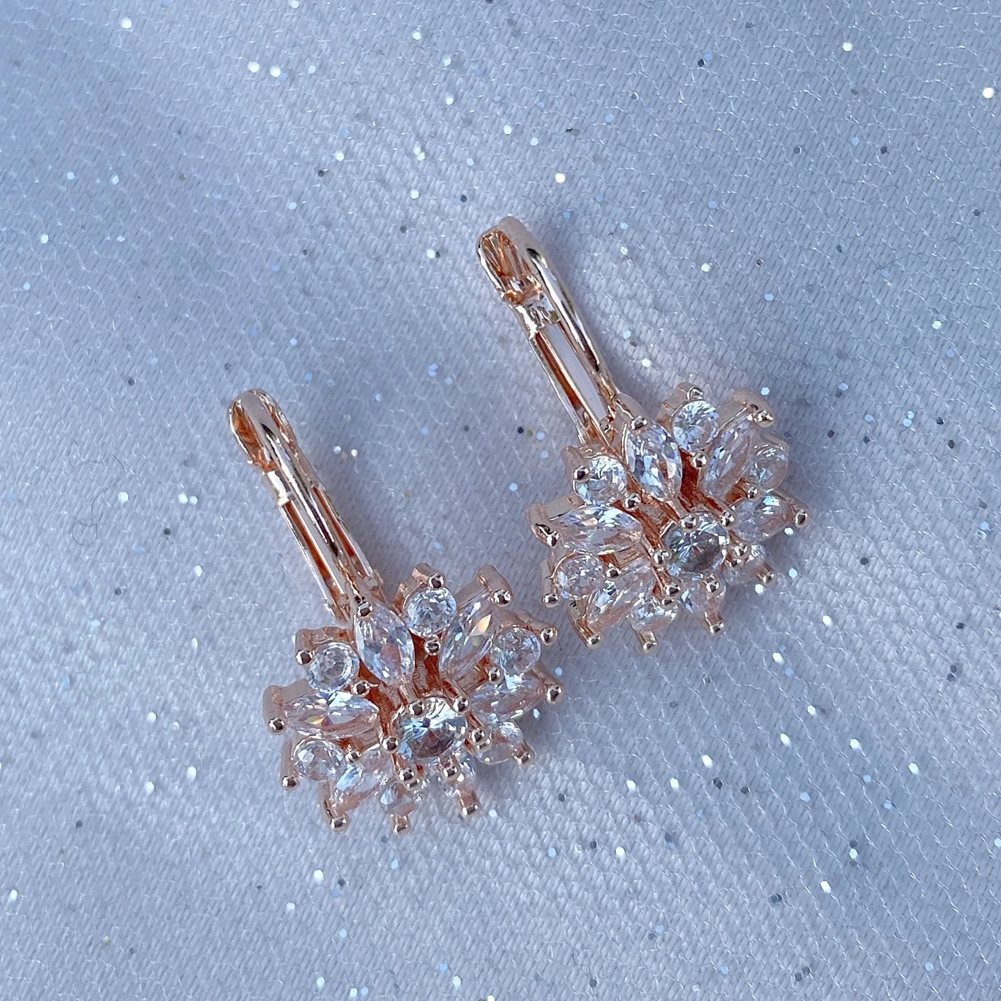 Diamante Earrings Floral Earrings in Gold Silver or Rose Gold