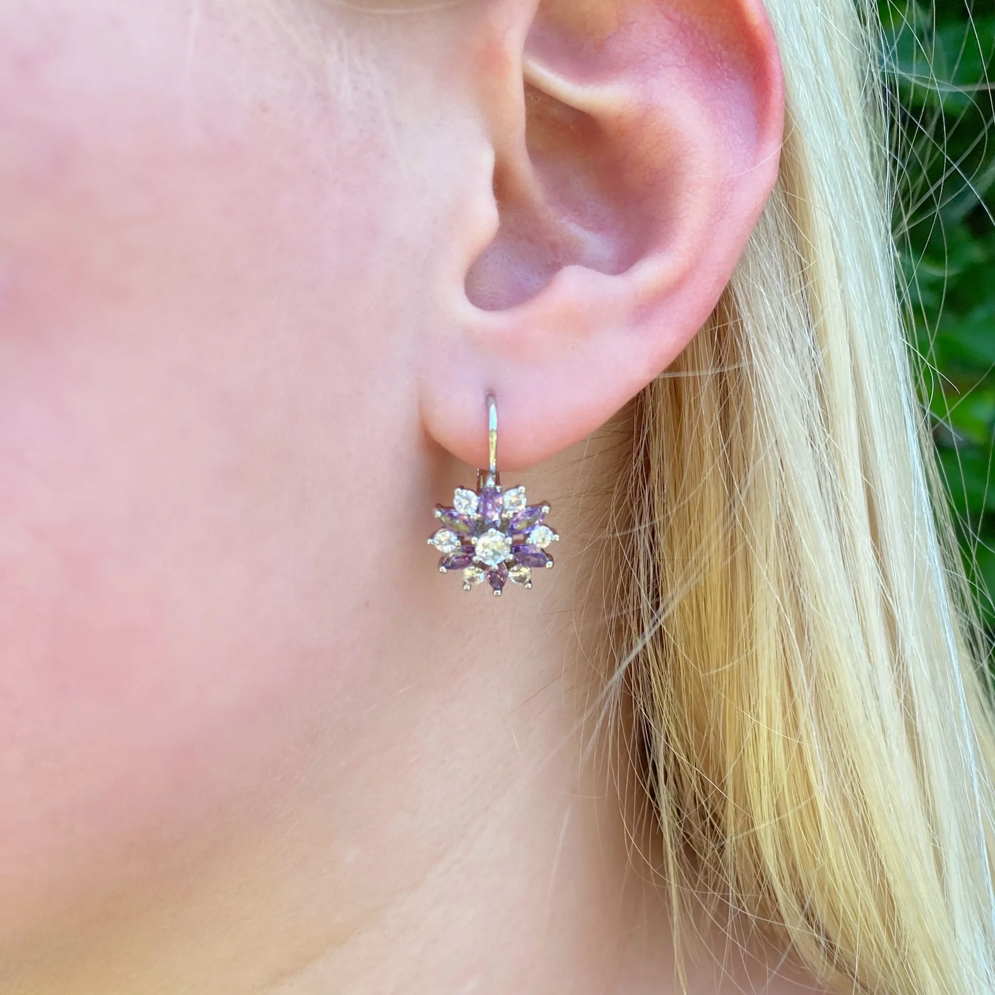 Diamante Earrings Floral Earrings in Gold Silver or Rose Gold