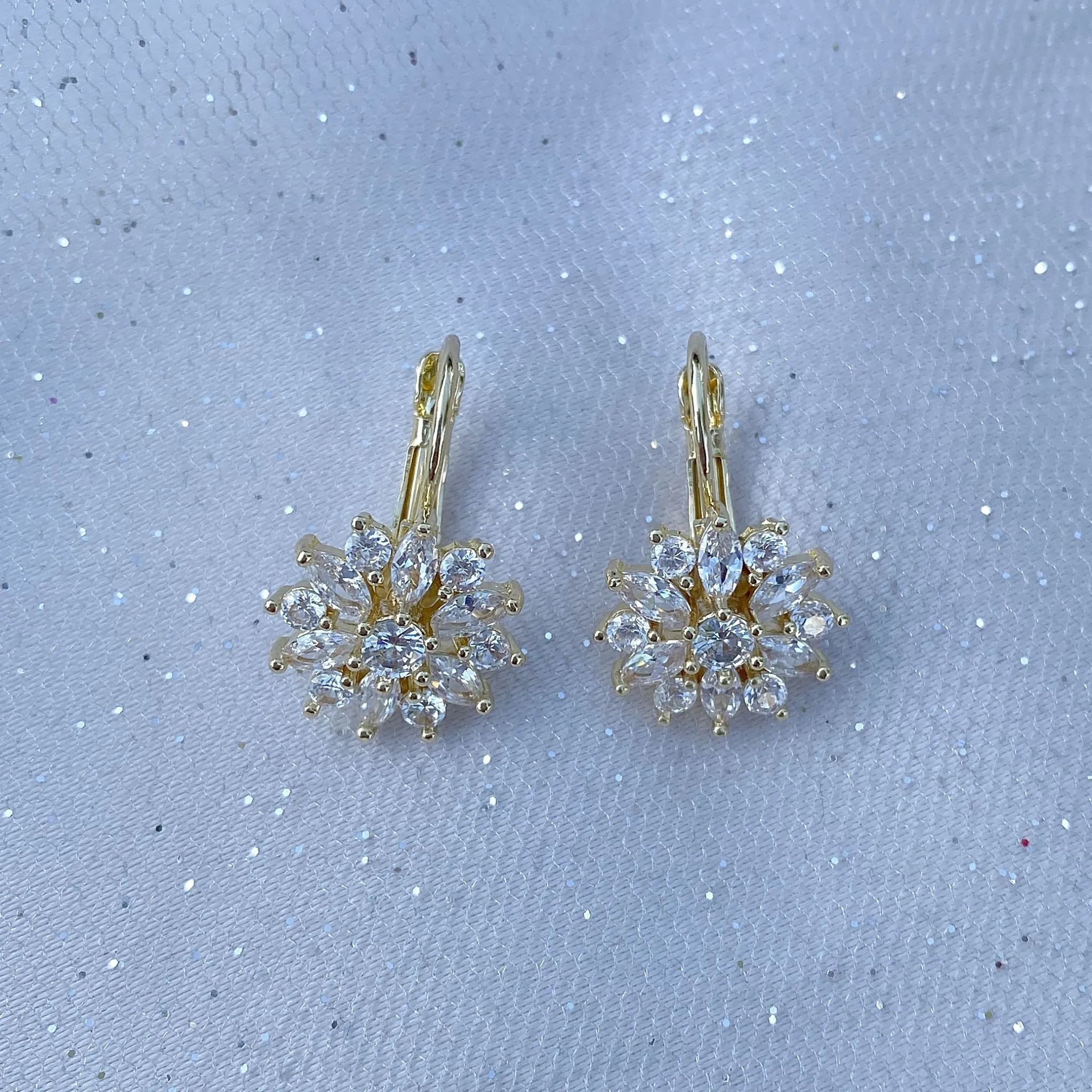 Diamante Earrings Floral Earrings in Gold Silver or Rose Gold