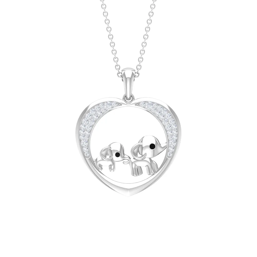 Diamond and Gold Heart Elephant Pendant Necklace