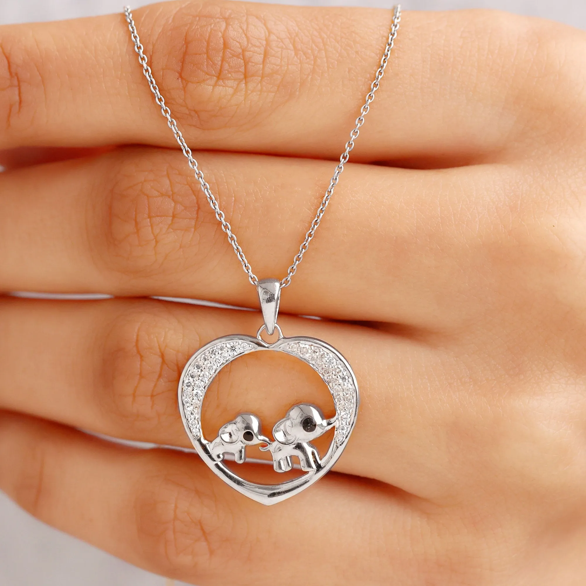 Diamond and Gold Heart Elephant Pendant Necklace