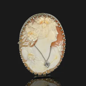 Diamond Cameo Habille 14K White Gold Brooch