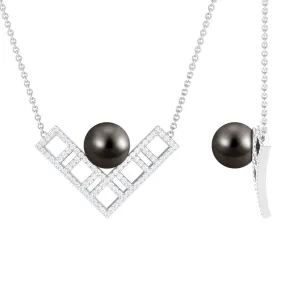 Diamond Contemporary Pendant with Tahitian Pearl