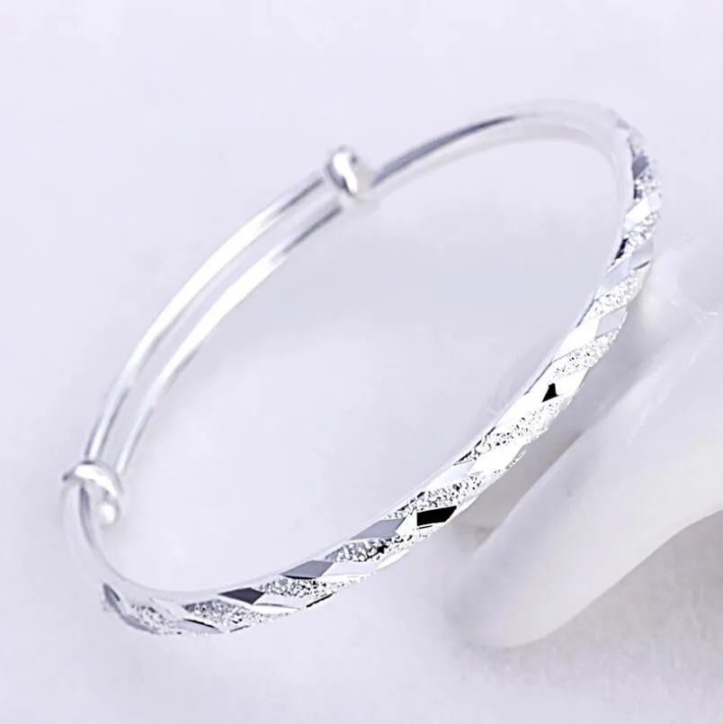 Diamond Cut Frosted Lines Adjustable Bangle Bracelet