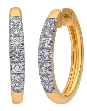 Diamond Earrings - 10ct Yellow Gold Diamond Set Hoop Earrings - 784168