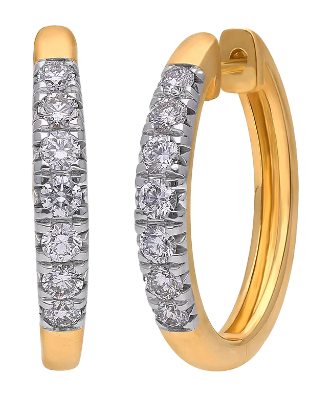 Diamond Earrings - 10ct Yellow Gold Diamond Set Hoop Earrings - 784168