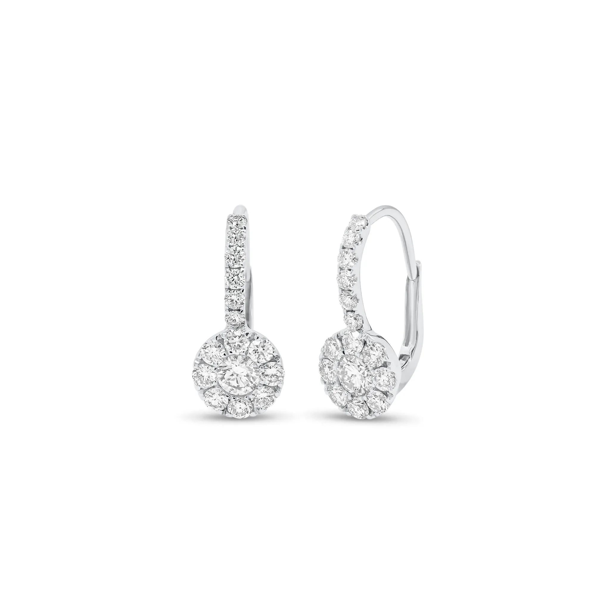 Diamond Halo Drop Lever-Back Earrings