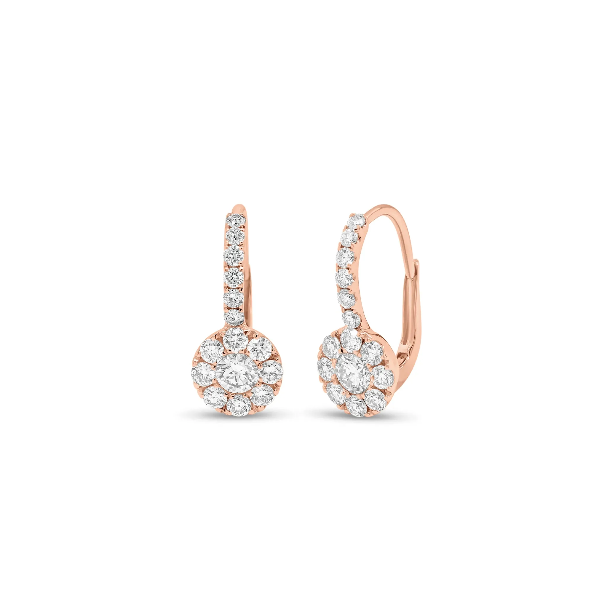 Diamond Halo Drop Lever-Back Earrings