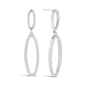 Diamond Oval Shape Drop Earrings in Sterling Silver