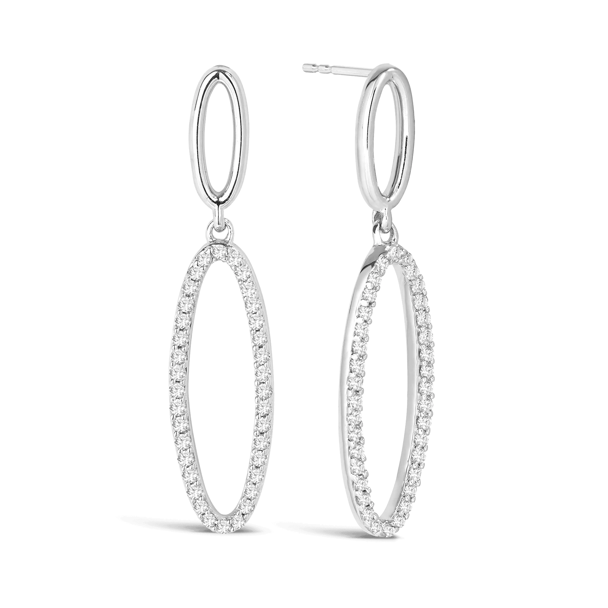 Diamond Oval Shape Drop Earrings in Sterling Silver